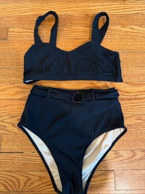 Faithfull The Brand Black Ribbed Two-Piece High-Waist Bikini